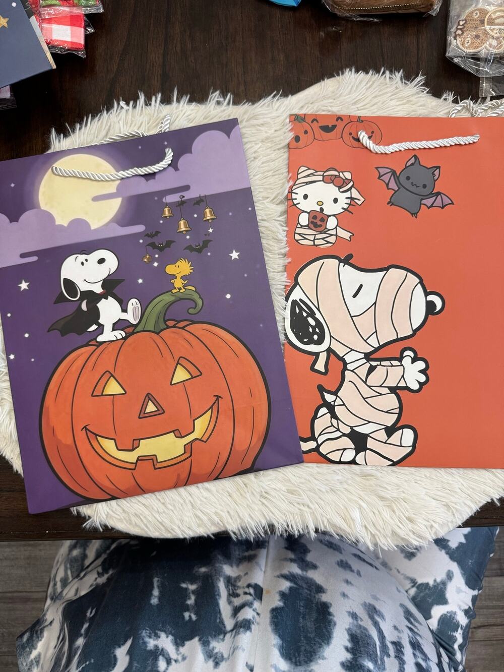 Snoopy Halloween gift bags set of 2 with Snoopy and Woodstock and Hello Kitty